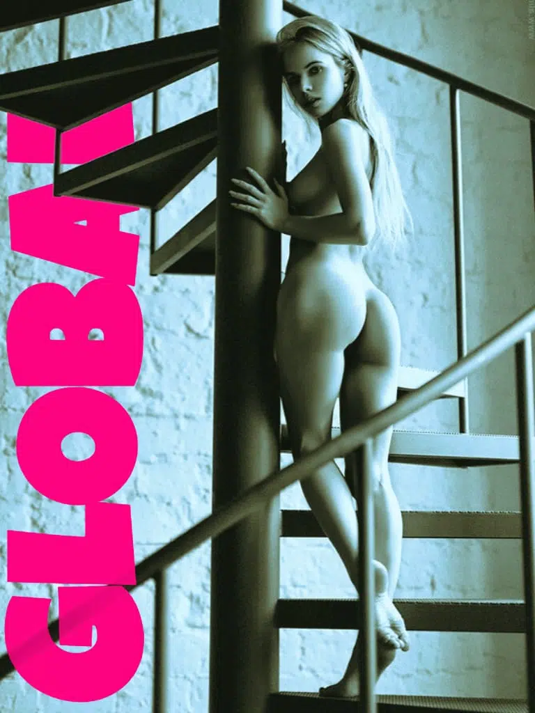 Nude blonde escort posing on stairs – GLOBAL
