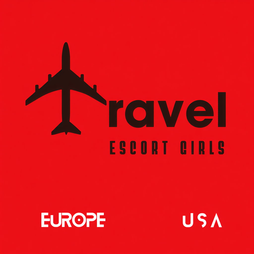 Travel Escort Girls — Europe, USA, GLOBAL with airplane illustration on red background.